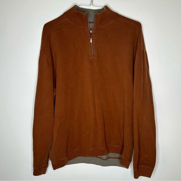 Tommy‎ Bahama Reversible Orange and Gray 1/4 Zip Top in Size Large - Picture 2 of 9